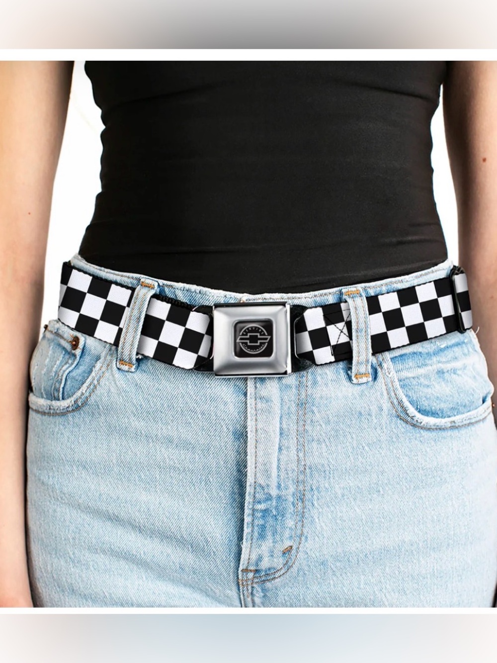 Chevy Seatbelt Belt - Checker Black/White Webbing - Picture 5 of 5